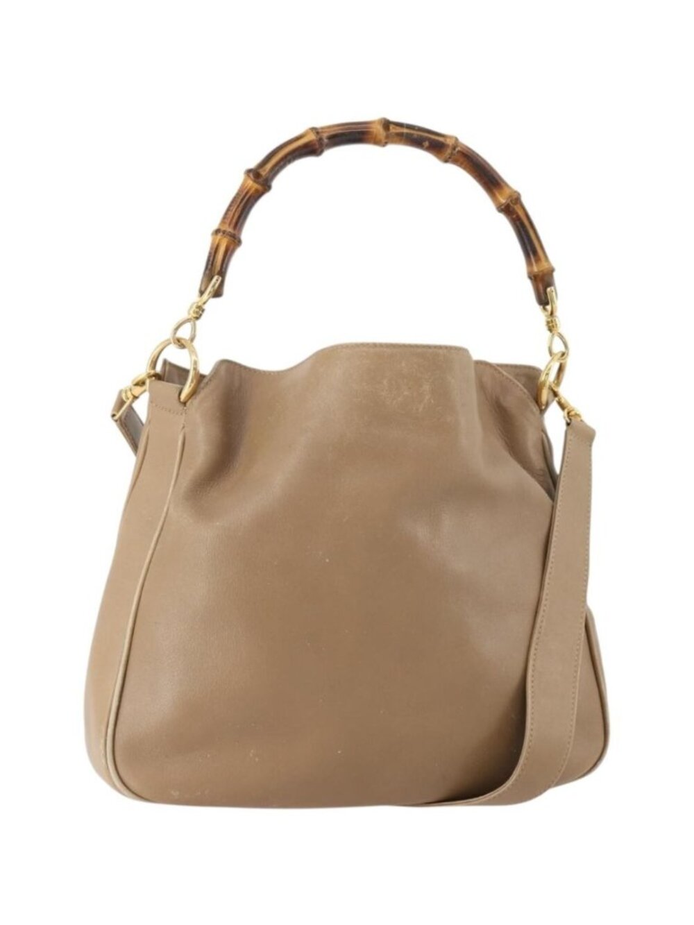 GUCCI Bamboo Shoulder Bag Leather Beige Gold 001 2113 1638